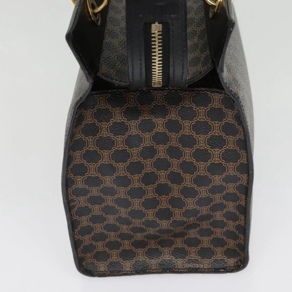 CELINE Macadam Canvas Hand Bag PVC Leather Black Gold - Picture 4 of 15